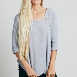 Free People Lavender Gray Bon Bon Lace Back Waffle Knit Thermal Top S